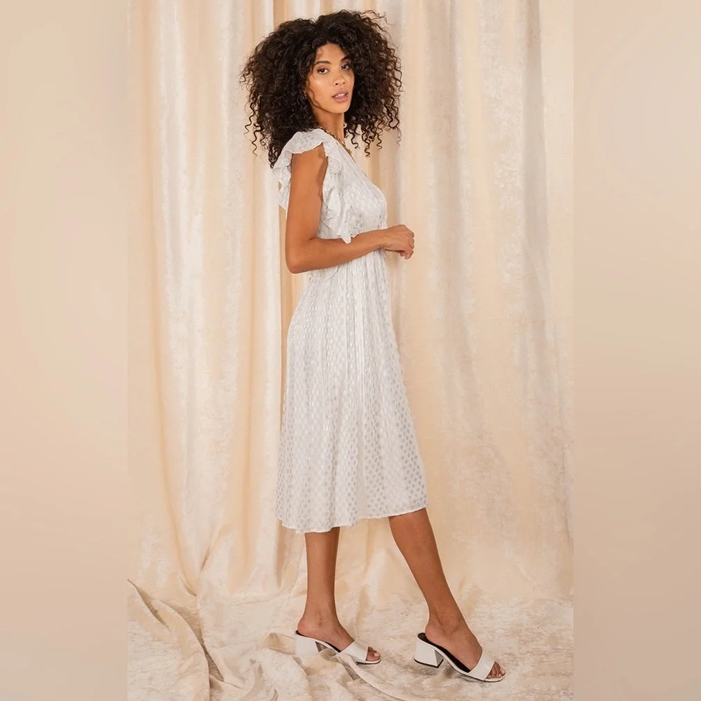 NWT ANTHROPOLOGIE RAGA WHISKED AWAY SURPLICE DRESS IN SILVER WHITE SIZE SMALL - Picture 5 of 15